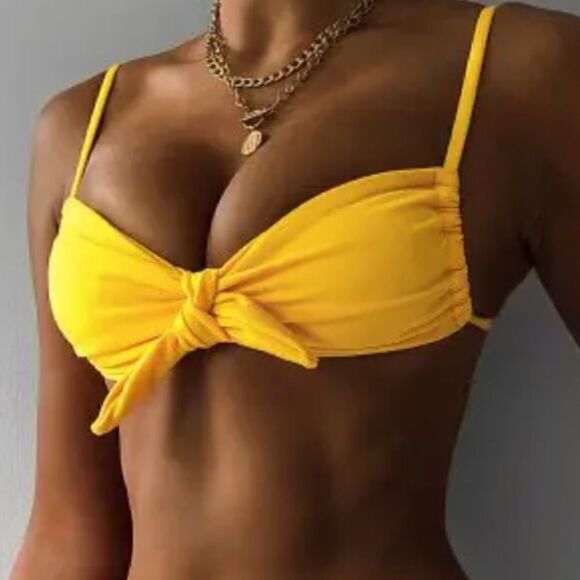 NWT ZAFUL Textured Tied Yellow Bikini Top size 6 - Picture 6 of 6